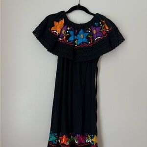 Embroidered Black Midi Dress